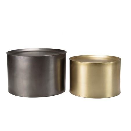 JOHAN - Set of 2 Round Side Tables in Anthracite Grey and Gold Metal