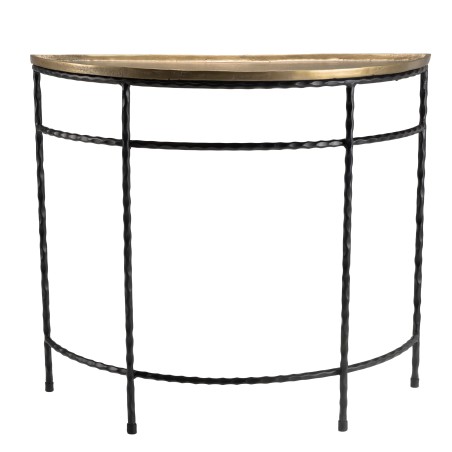 JOHAN Half-Moon Console Table - Gold Aluminium with Twisted Black Metal Legs
