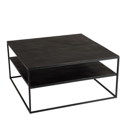 JOHAN Double-Top Coffee Table 80x80cm - Black Aluminum