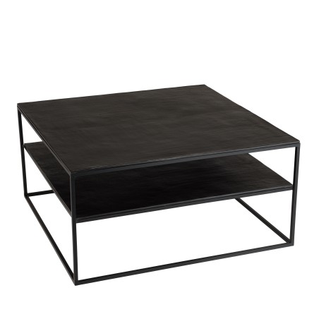 Table basse JOHAN double plateau 80x80cm noir