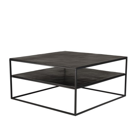JOHAN Double-Top Coffee Table 80x80cm - Black Aluminum