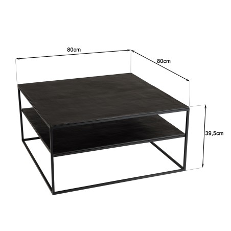 Table basse JOHAN double plateau 80x80cm noir
