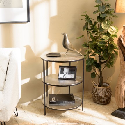 JOHAN Round Side Table 3 Tiers Silver Aluminium and Black Metal Legs