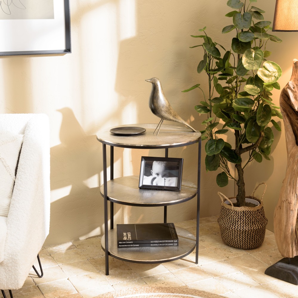JOHAN Round Side Table 3 Tiers Silver Aluminium and Black Metal Legs JOHAN Round Side Table 3 Tiers Silver Aluminium and Black Metal Legs