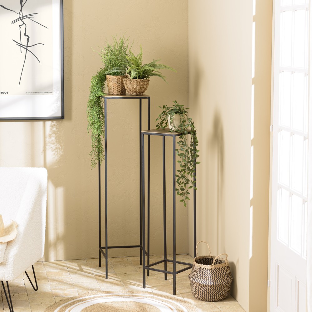 JOHAN Square Nesting Tables Set - Gold Aluminum & Black Metal Legs JOHAN Square Nesting Tables Set - Gold Aluminum & Black Metal Legs