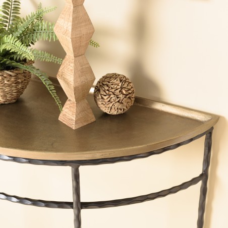 JOHAN Half-Moon Console Table - Gold Aluminium with Twisted Black Metal Legs
