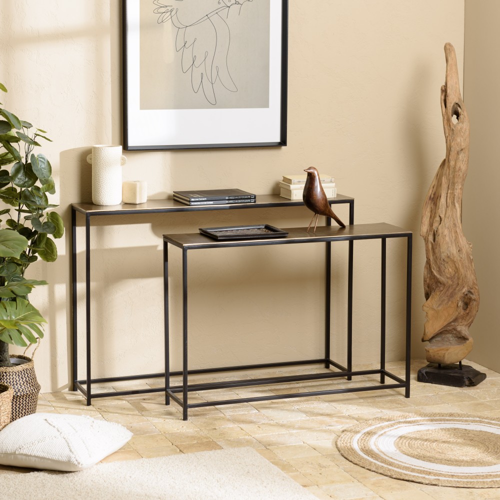 JOHAN - Set of 2 Nesting Console Tables in Gold and Black Aluminium JOHAN - Set of 2 Nesting Console Tables in Gold and Black Aluminium