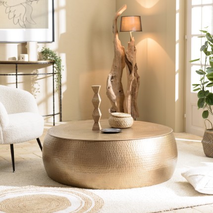 JOHAN Round Coffee Table 106x106cm - Hammered Gold Aluminium Finish
