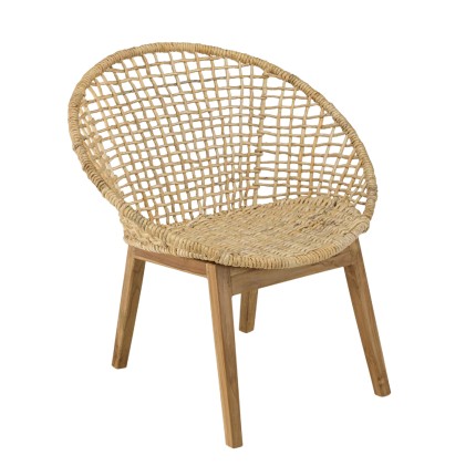 SIXTINE Beige Armchair with Rounded Backrest and Woven Abaca Seat