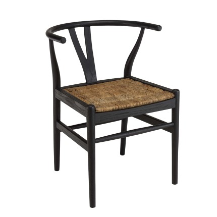 SIXTINE Black Recycled Teak Chair - Trendy Rounded Backrest
