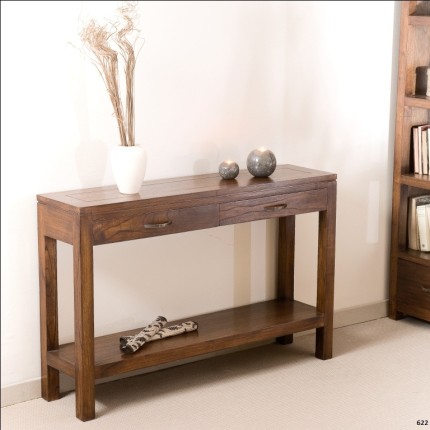 LORINE Brown Rectangular Console Table with 2 Drawers - Mindi Wood