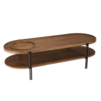 Table basse ovale Sixtine - Teck recyclé et métal noir