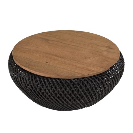 SIXTINE Round Coffee Table 65x65cm - Black Rattan