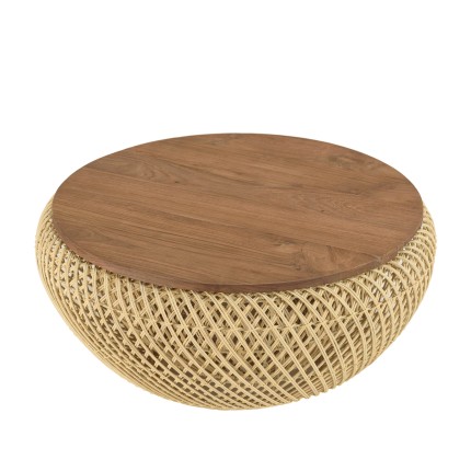 Table basse ronde SIXTINE en rotin beige 65x65cm