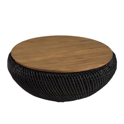 SIXTINE Round Coffee Table 80x80cm - Black Rattan with Removable Top