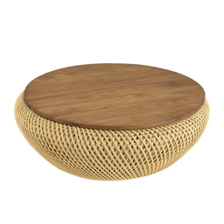 SIXTINE Round Coffee Table 80x80cm in Beige Rattan