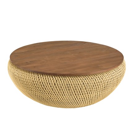 Table basse ronde SIXTINE en rotin beige - 100x100cm