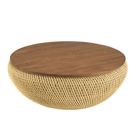 Table basse ronde SIXTINE en rotin beige - 100x100cm