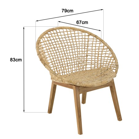 SIXTINE Beige Armchair with Rounded Backrest and Woven Abaca Seat