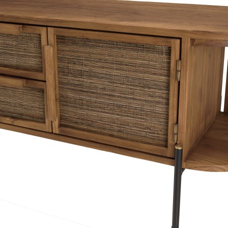 SIXTINE Rounded TV Stand in Recycled Teak Wood - 2 Doors, 2 Drawers