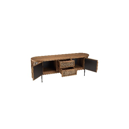 SIXTINE Rounded TV Stand in Recycled Teak Wood - 2 Doors, 2 Drawers