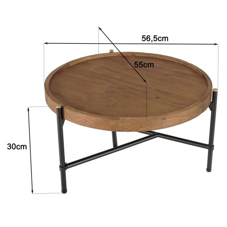 Table basse ronde SIXTINE en teck recyclé 58x58cm