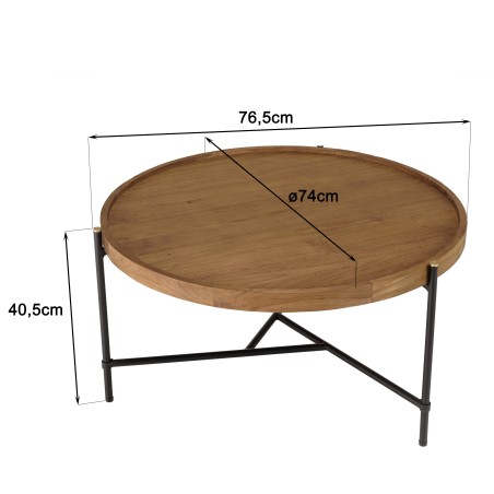 Table basse ronde SIXTINE en bois de teck recyclé