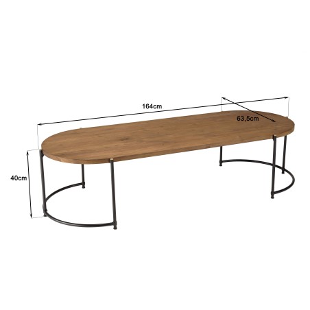 SIXTINE Oval Coffee Table 163x63cm - Recycled Teak Wood Top