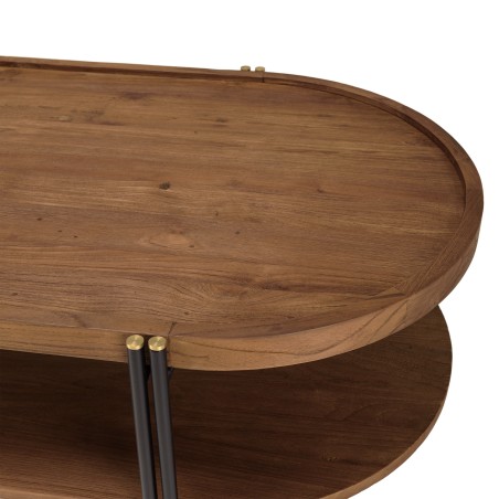 Table basse ovale Sixtine - Teck recyclé et métal noir