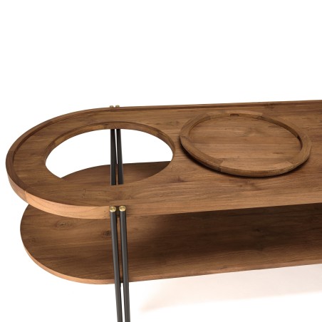 Table basse ovale Sixtine - Teck recyclé et métal noir