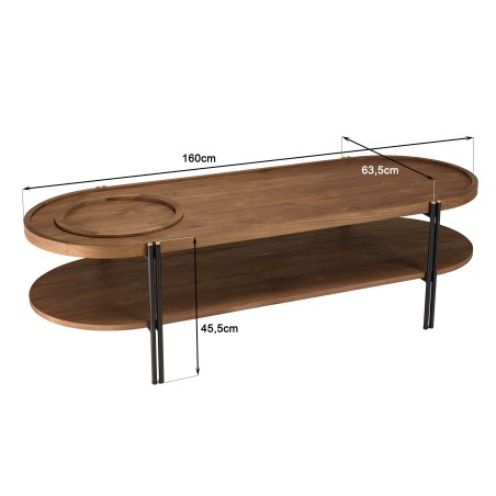 Table basse ovale Sixtine - Teck recyclé et métal noir