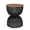 SIXTINE Black Rattan Side Table Recycled Teak Wood Top