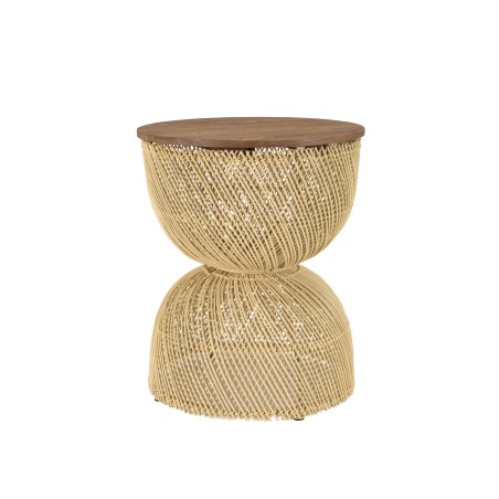 Table d'appoint SIXTINE en rotin beige et bois teck recyclé