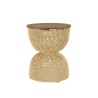Table d'appoint SIXTINE en rotin beige et bois teck recyclé
