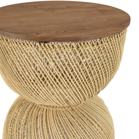 Table d'appoint SIXTINE en rotin beige et bois teck recyclé