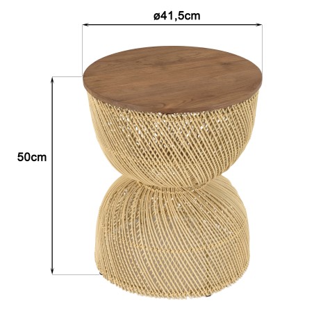 Table d'appoint SIXTINE en rotin beige et bois teck recyclé