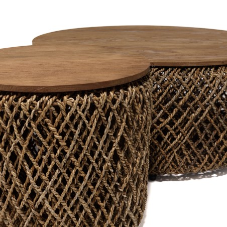 Set de 3 tables basses rondes en tissage de cocotier