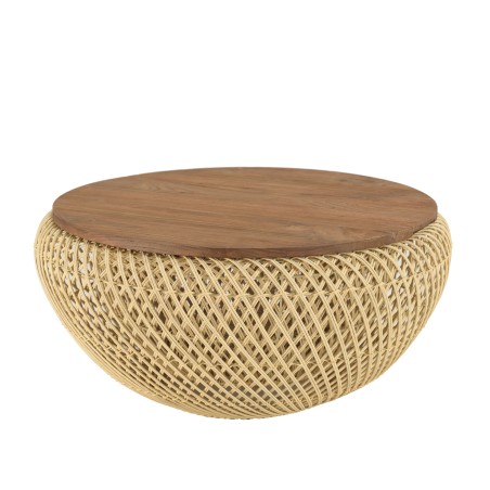 Table basse ronde SIXTINE en rotin beige 65x65cm