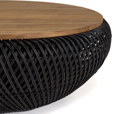 SIXTINE Round Coffee Table 80x80cm - Black Rattan with Removable Top