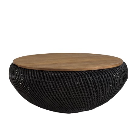 Table basse ronde SIXTINE en rotin noir 80x80cm