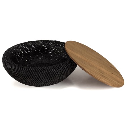 Table basse ronde SIXTINE en rotin noir 80x80cm