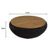 SIXTINE Round Coffee Table 80x80cm - Black Rattan with Removable Top