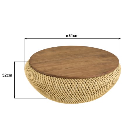 Table basse ronde SIXTINE en rotin beige 80x80cm