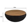 SIXTINE Round Coffee Table 100x100cm in Black Rattan with Removable Top