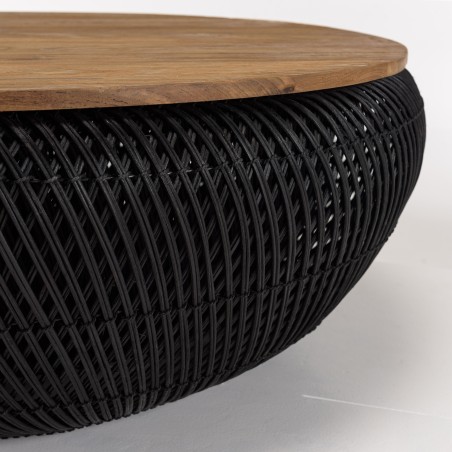 Table basse ronde SIXTINE en rotin noir 100x100cm