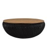 SIXTINE Round Coffee Table 100x100cm in Black Rattan with Removable Top