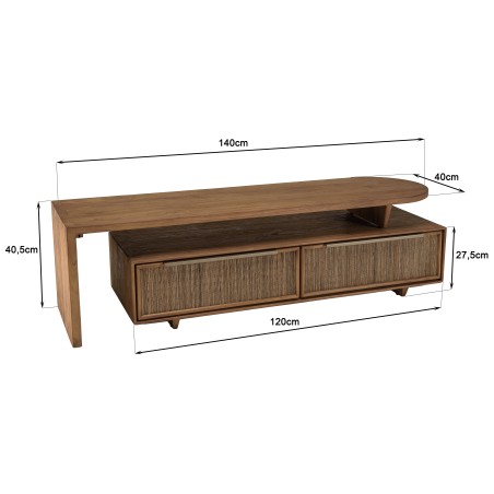 Meuble TV SIXTINE modulable 140x40cm en bois teck recyclé