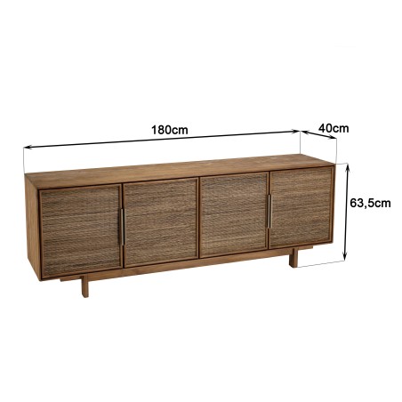 SIXTINE - Natural Recycled Teak Wood Sideboard with 4 Doors