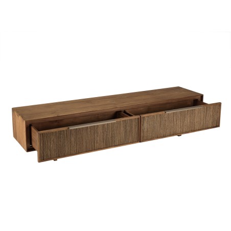 Sixtine TV Stand with 2 Drawers | Recycled Teak Wood & Natural Weave