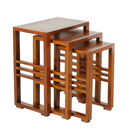Set de 3 tables gigognes rectangulaires marrons bois Mindi